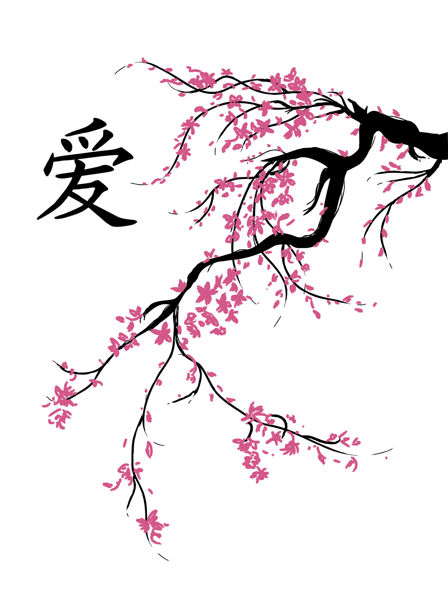 single cherry blossom drawing