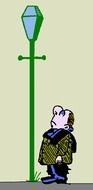 Cartoon fat Man Looking At Unlit Lamp Post