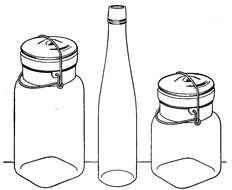 black and white drawing of glass containers