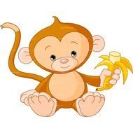 drawing of a little monkey with a banana in his hands