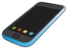 painted blue smartphone with black screen and color buttons