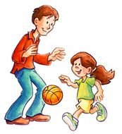drawn dad with daughter playing ball