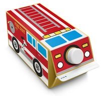 a box of milk in the shape of a fire truck