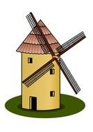 drawing of an old mill in the meadow