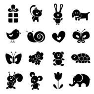 Black and white drawings of the cute woodland animals clipart