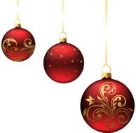 three Red Christmas Balls with golden Ornaments, drawing