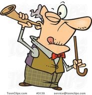 Cartoon Old Guy Holding A Trumpet Up To His Ear 3139 By Ron Leishman