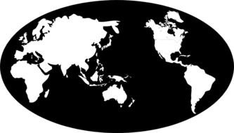 white World map at black elliptical frame