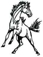 black and white sketch of a mustang symbol