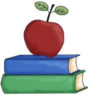 drawing of a red apple on a stack of books