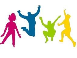 jumping persons, colorful silhouettes
