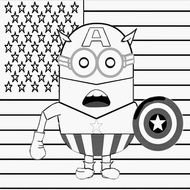 drawn minion in a super exchange costume in a coloring book