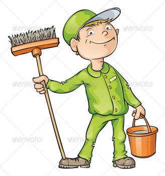 Cleaner Holding A Brush And Bucket People Characters
