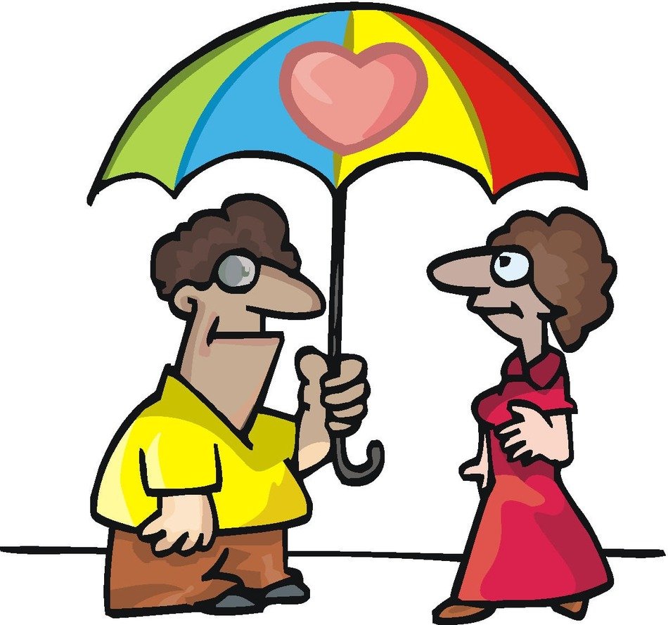 painted lovers under a rainbow umbrella