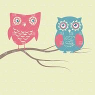 Clip Art of the couple of blue and pink owls