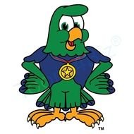 green bird dressed as a superhero