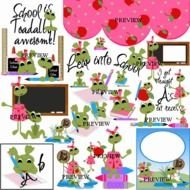 Frogs Back To School Boy And Girl With Pencils Crayons Apple