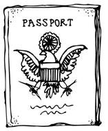 black and white drawing of a passport