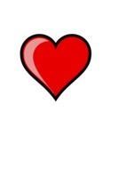 small red heart with a black rim on a white background