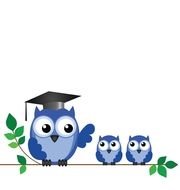 three blue owl drawing