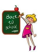 Back To School, child girl writes on board