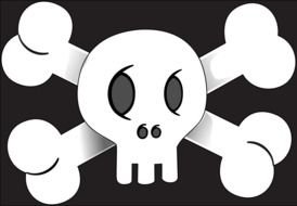 white skull with bones on a black background