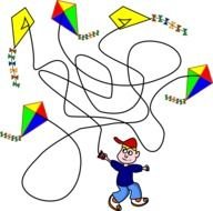 Colorful drawing of the boy with the kites clipart