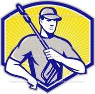 Contractor Power Washer Holding Water Blaster Front Logo Retro Style