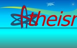Atheism on a blue background