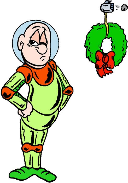 drawn astronaut and christmas wreath