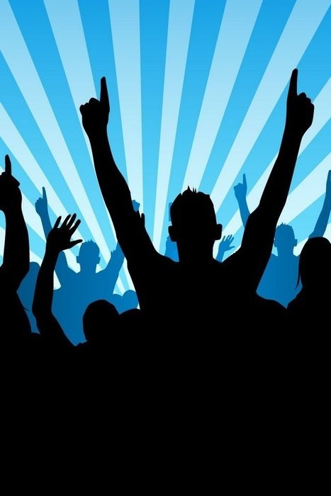 crowd of youth with hands up, drawing