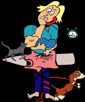 Heres A Funny Cartoon Of Busy Stressed Out Mom Holding And Feeding