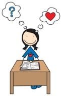 Child girl Thinking about love, drawing
