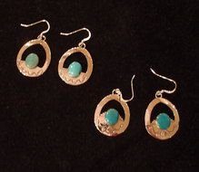 gold earrings with turquoise stones