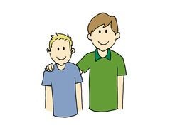 man and boy stand together, drawing
