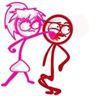 pink and red men in a quarrel drawing