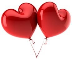 two shiny red heart shaped balloons