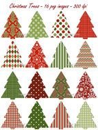 Christmas Tree Set Red Green Patterned Holiday Printable