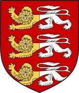 yellow-white lions painted on a red coat of arms