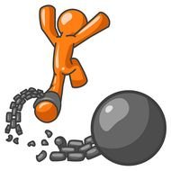 orange man escapes from shackles drawing