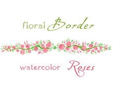 Clip Art of the floral border and watercolor roses