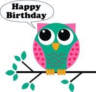 "Happy Birthday" postcard with the owl clipart