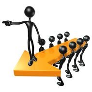 black match men carry a leader on a golden arrow