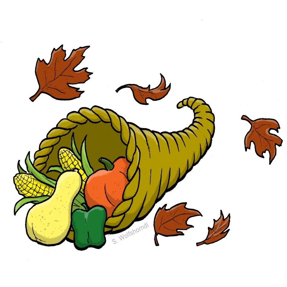 cornucopia with fruits and vegetables