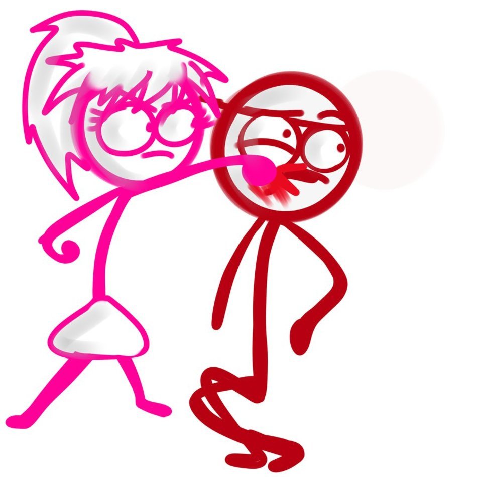pink and red men in a quarrel drawing