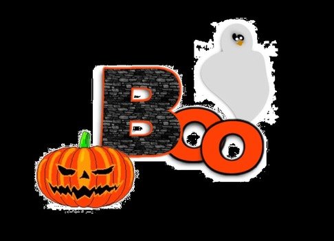 picture with a pumpkin and a ghost on a black background