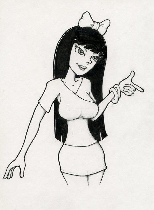 painted girl in a miniskirt on a comic page