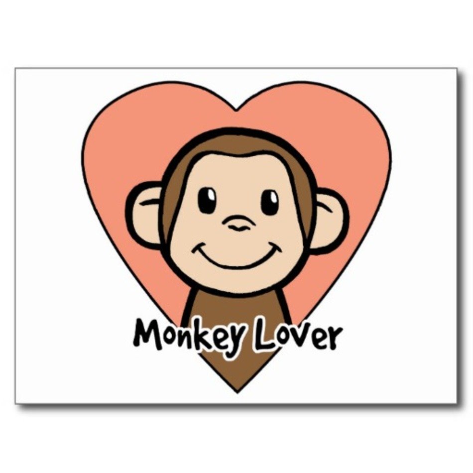 Cute Cartoon Smile Monkey Love In Heart Postcard Zazzle