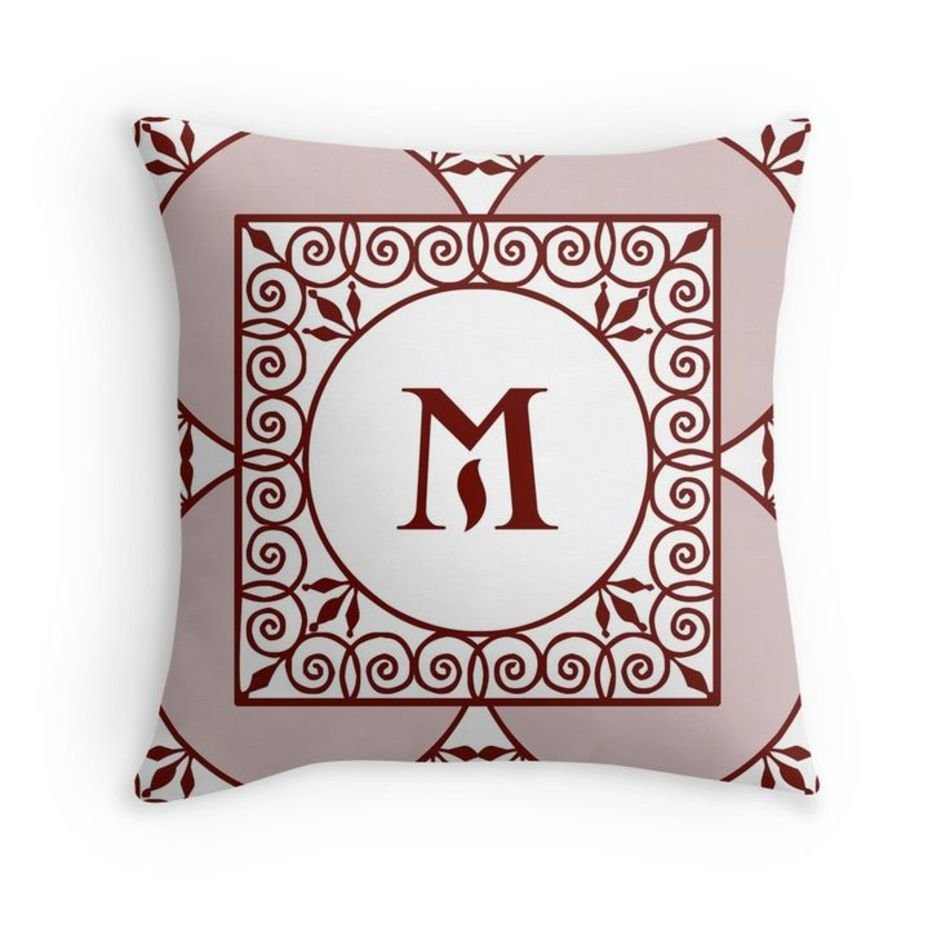 Red Scrolls With M Monogram Pillows Pinterest