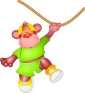 drawn cartoon monkey on a rope